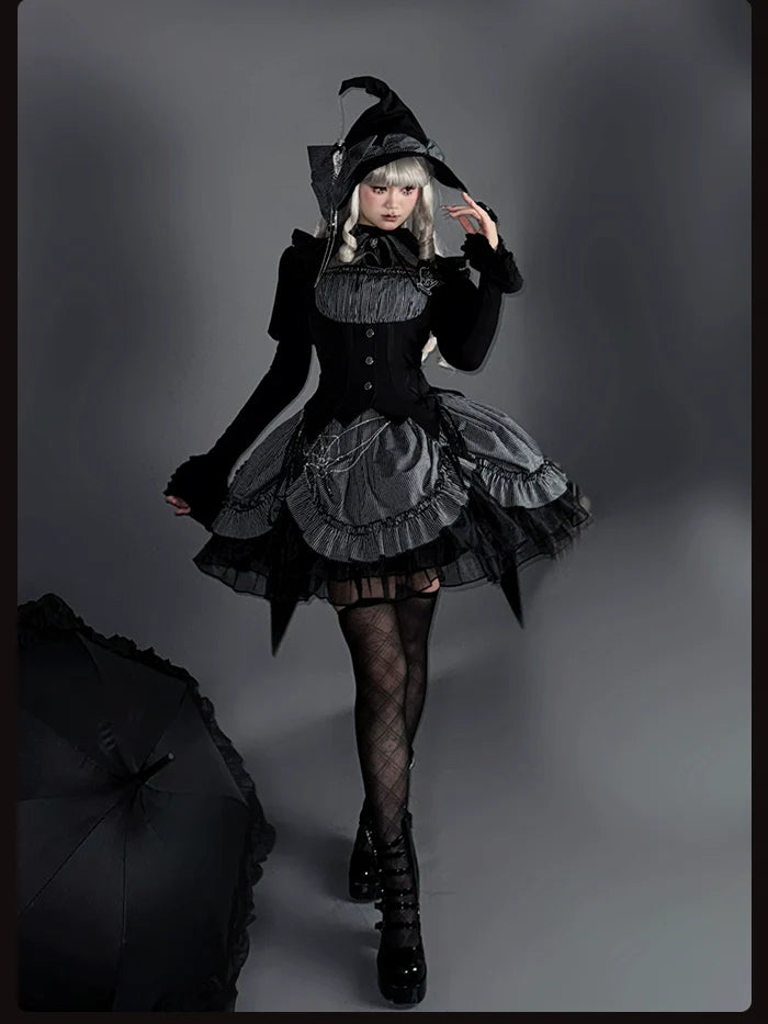 Alice Girl - Lolita Potion - Gothic Lolita Witch Hat and Striped Side Clips