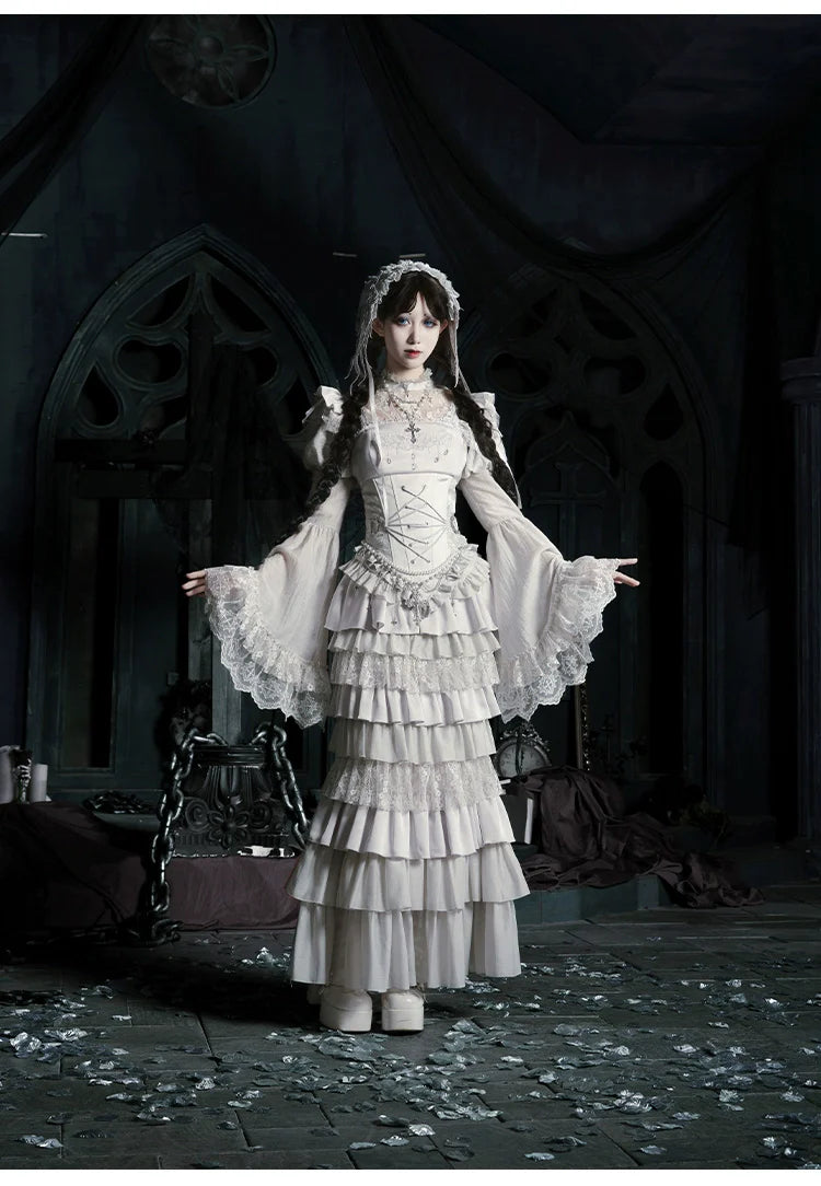 With PUJI - Letter and Poetry ﾂｷ Humanoid Robot - Silver Gothic Lolita Mermaid Skirt Set