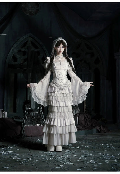 With PUJI - Letter and Poetry ﾂｷ Humanoid Robot - Silver Gothic Lolita Mermaid Skirt Set