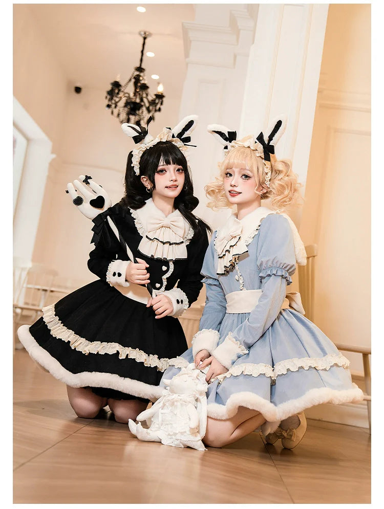 With PUJI - Rabbit&Alice - Sweet Twin Lolita OP Dress Doll Apron Dress Set