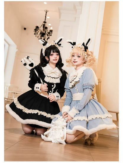 With PUJI - Rabbit&Alice - Sweet Twin Lolita OP Dress Doll Apron Dress Set