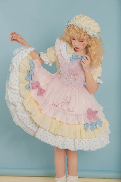 Vcastle - Sweet Lolita OP Dress Splicing Sleeve Apron Dot Print Dress