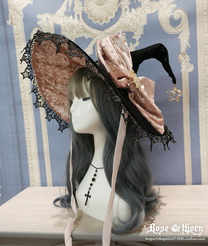 Rose Thorn - Polar Night Sky - Halloween Gorgeous Gilding Lolita Witch Hat
