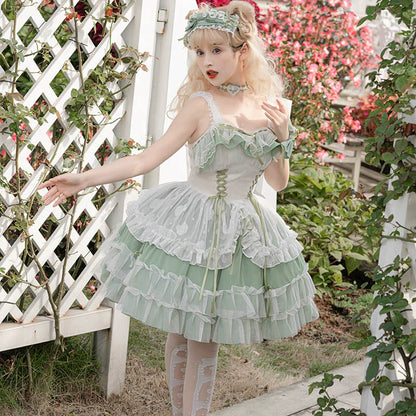 Daydream Whisper - Toting Basil - Plus Size Wedding Lolita Dress Green Bridal JSK