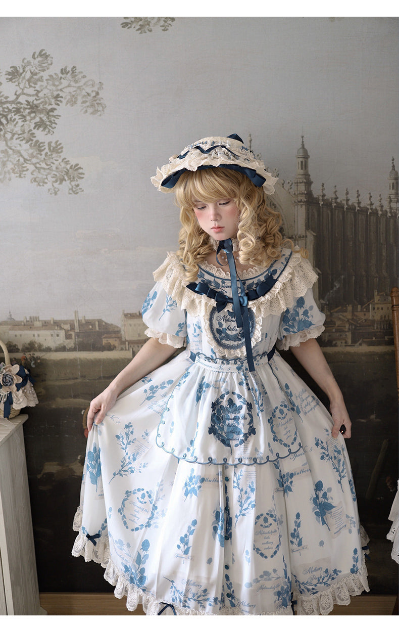 NanShengGe - Mulberry Poem - Country Lolita Printed Dress with Cardigan Set