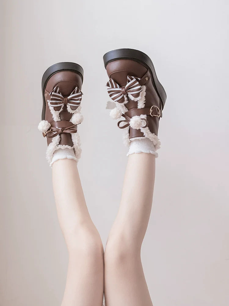Beauty Bunny - Milk Bear - Winter Lolita Shoes Thick Sole Fleece Snow Boots