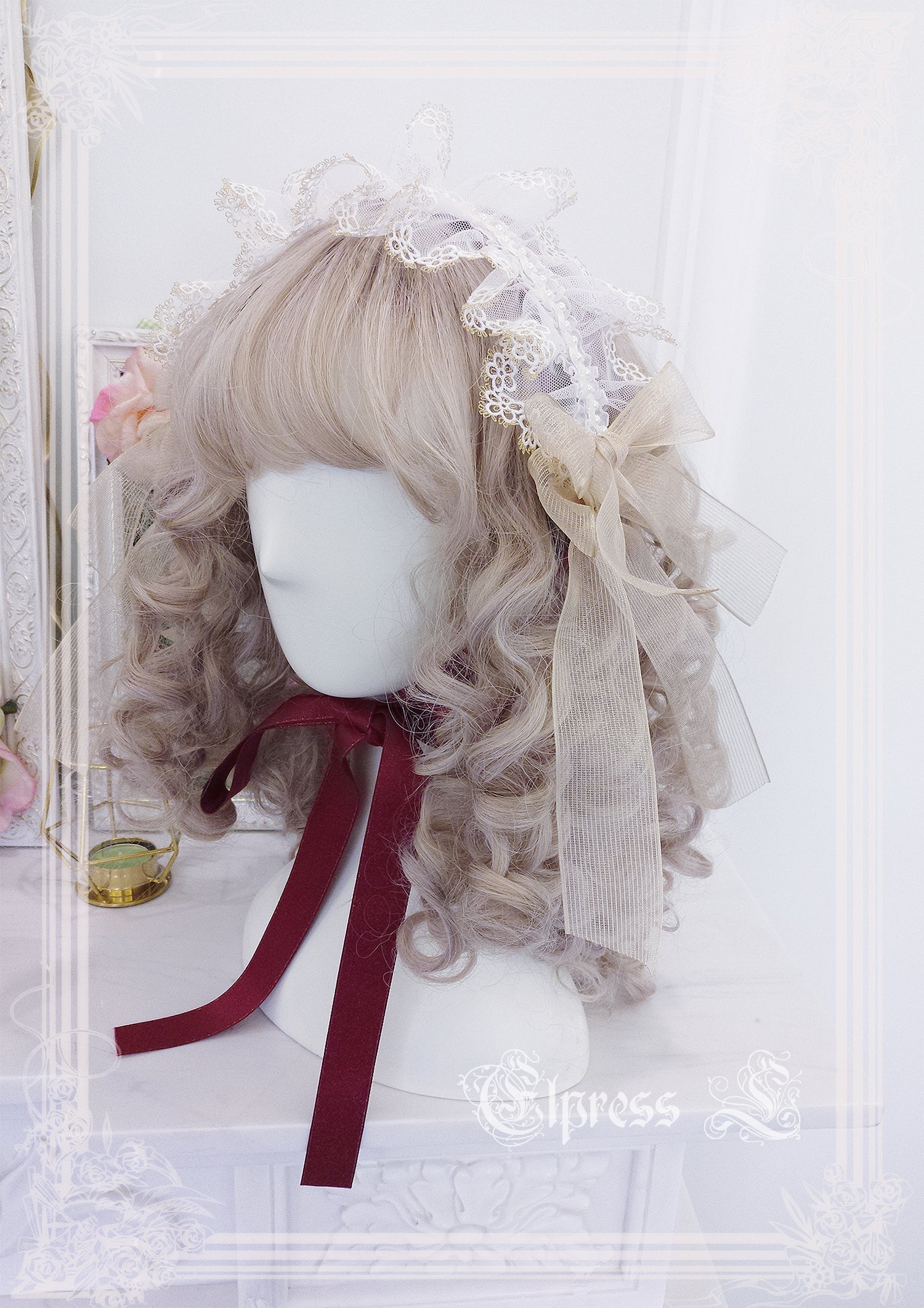 Elpress L - Christmas Flower Hairpins Lolita Mesh Veil KC Bonnet