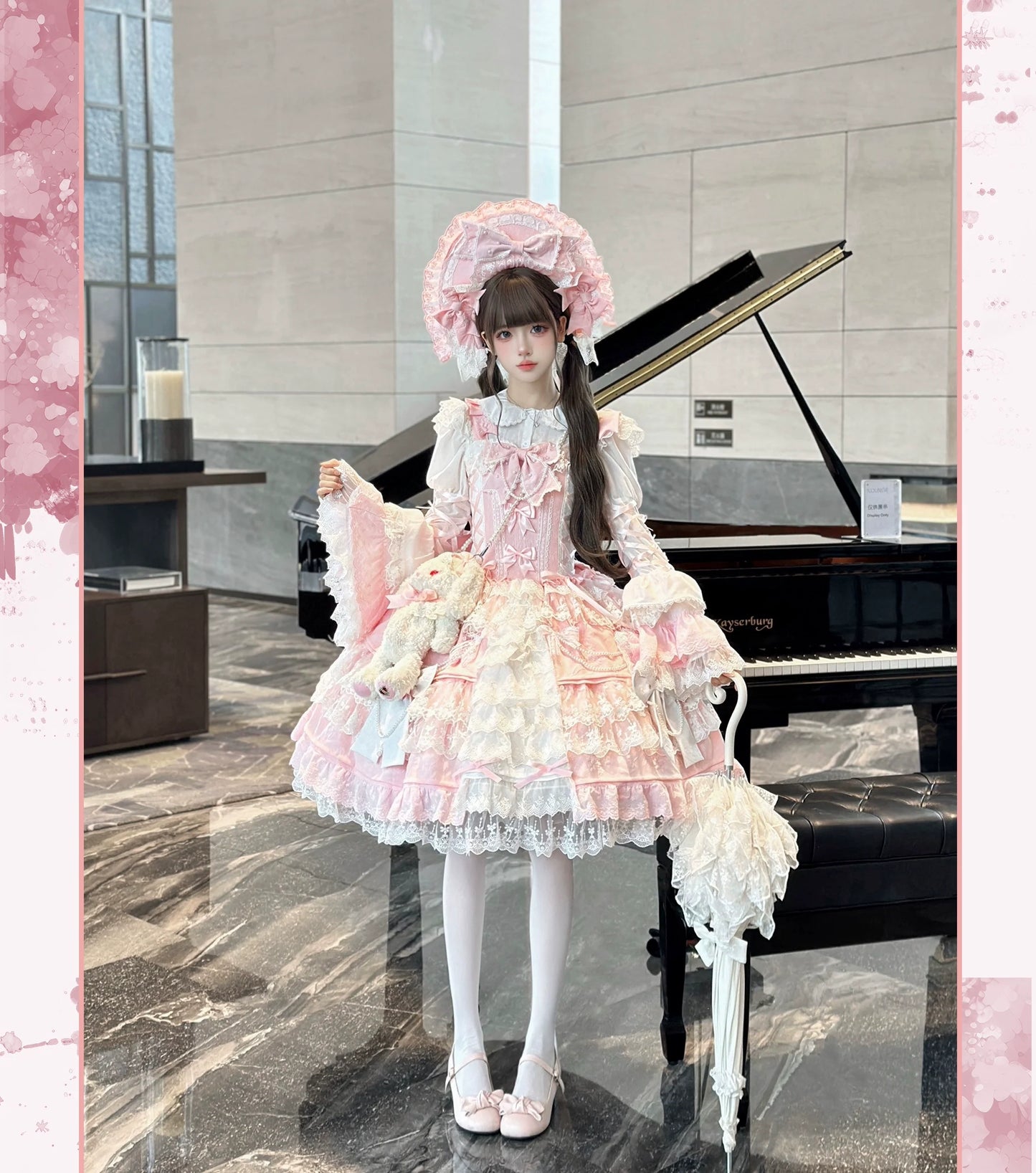Peach Bunny - Sakura Love - Gorgeous Doll-like Lolita Dress Suit, Tiered Skirt