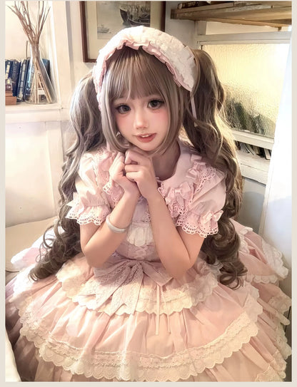 TaTaTa Lolita - Otome Heart - Cotton Old School Lolita JSK Dress Suit, Heart-Shaped Lace Trim