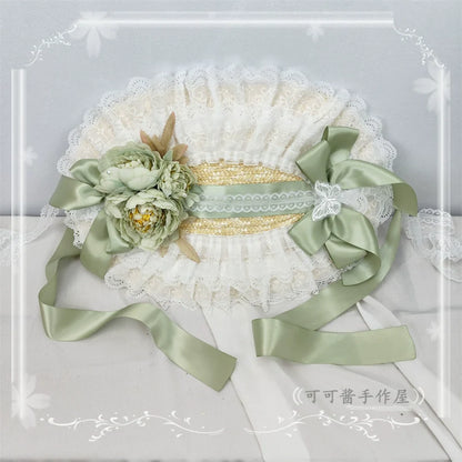 Cocoa Jam - Country Lolita Bonnet Lace Flower Flat Cap Multicolors Customized