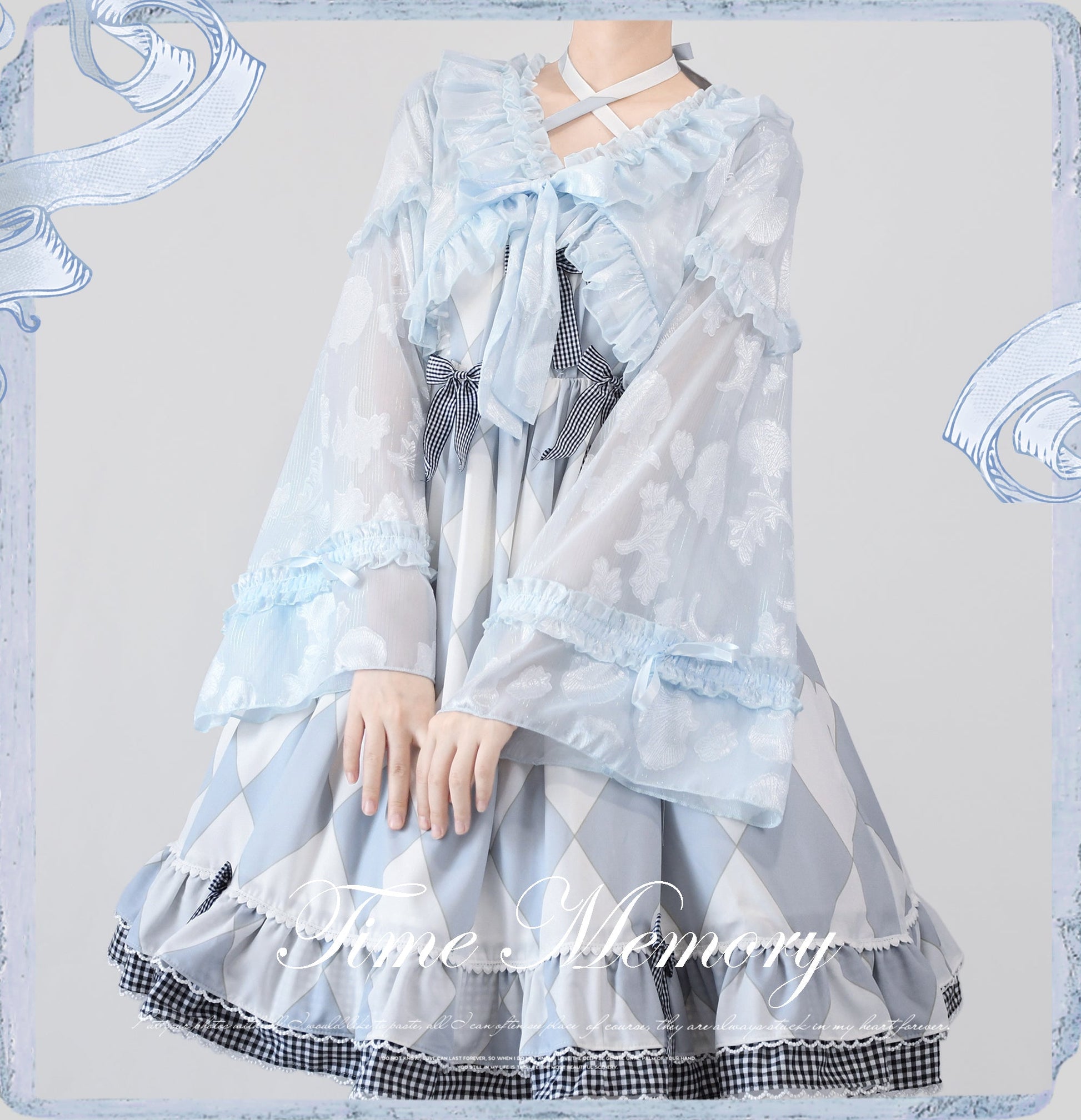 Time Memory - Xianbei - Sweet Lolita Chiffon Lantern Sleeve Cardigan with Bow