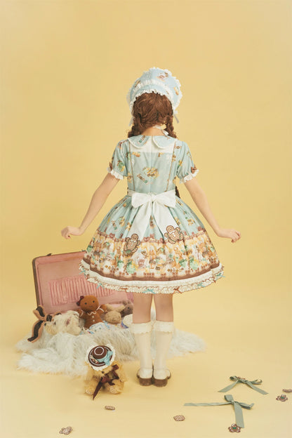 Babyblue - Little Bear Honey Jar - Kawaii Lolita Short Sleeve OP Gingerbread Man Embroidered Dress