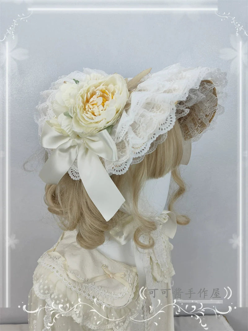 Cocoa Jam - Country Lolita Bonnet Lace Flower Flat Cap Multicolors Customized