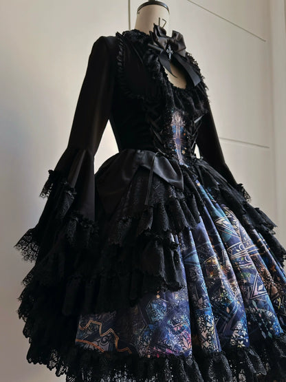 SUSIN - Night Traveler - Classic and Elegant Gothic Dress with Colorful Window Prints