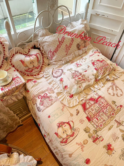 Drunke - Small Apple - Sweet Retro Print Lolita 4-Piece/3-Piece Bedding Set