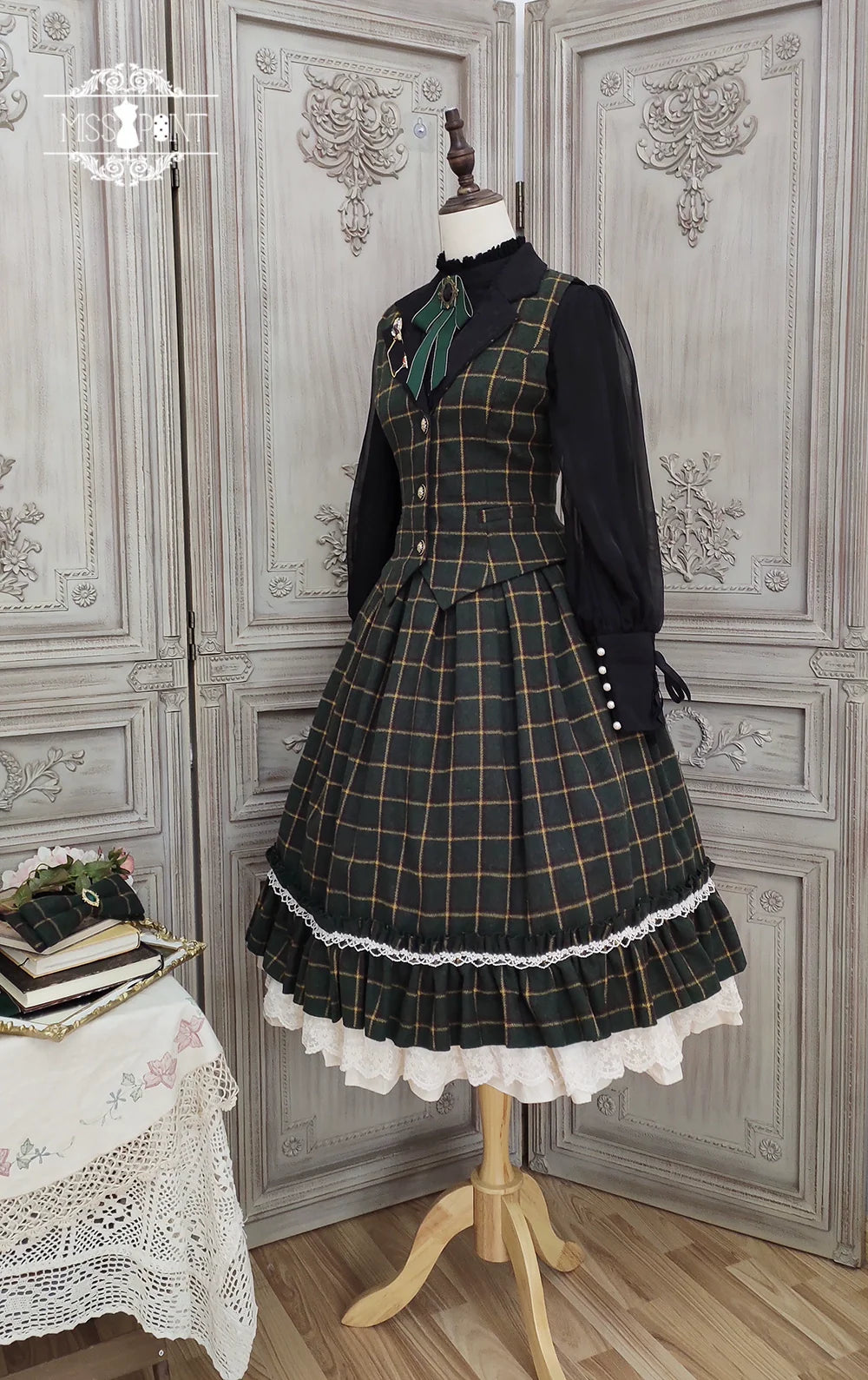 Miss Point - Rose - Elegant Lolita Fishbone Grid Skirt Customized