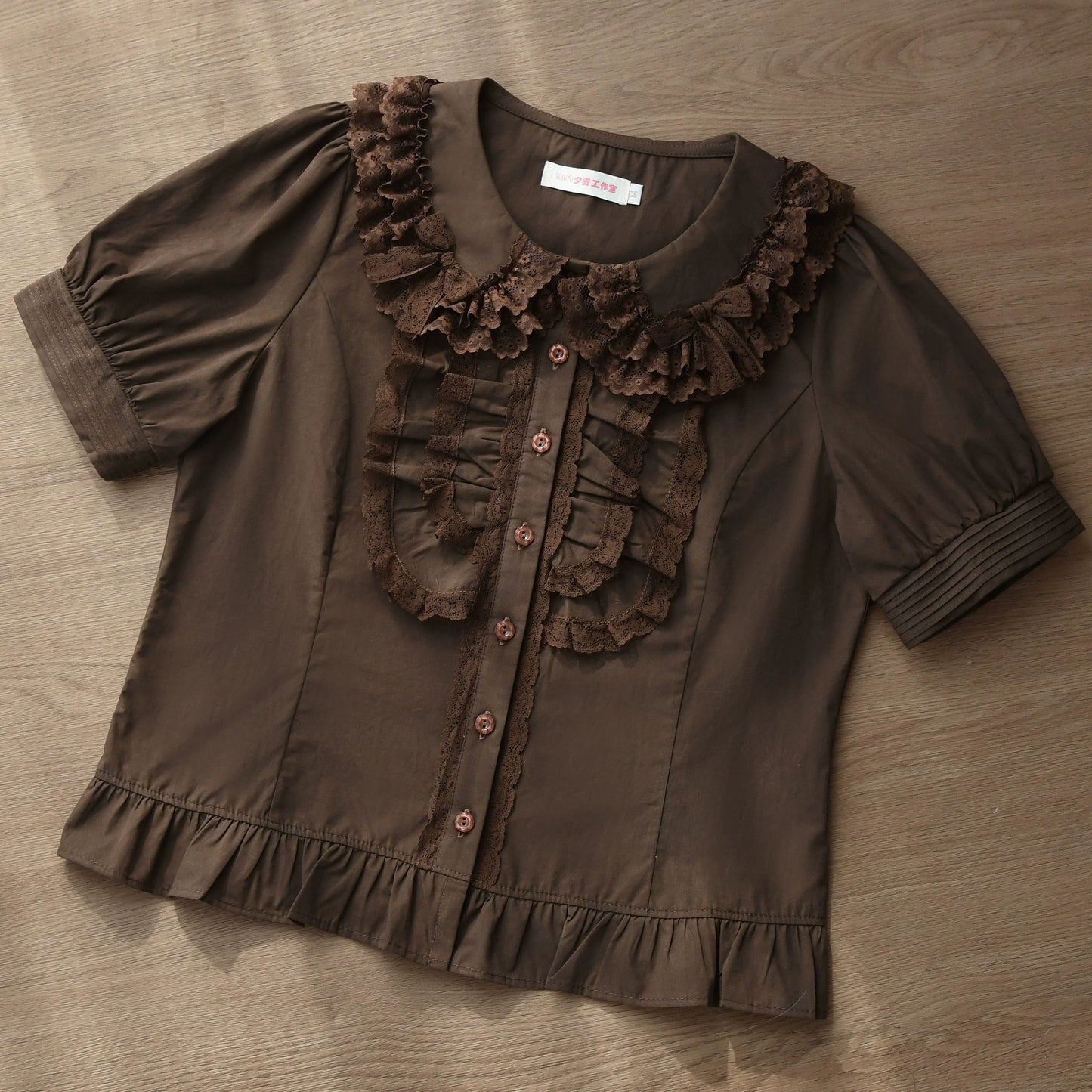 MIST - Semi-sweet Milk Cake - Sweet Lolita Short Sleeve Blouse with Lace Peter Pan Collar