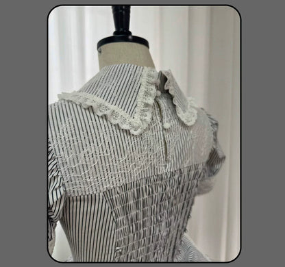 Susin Lolita - Striped Cross - Gothic Coordinated Lolita Set, Adjustable Blouse & Skirt