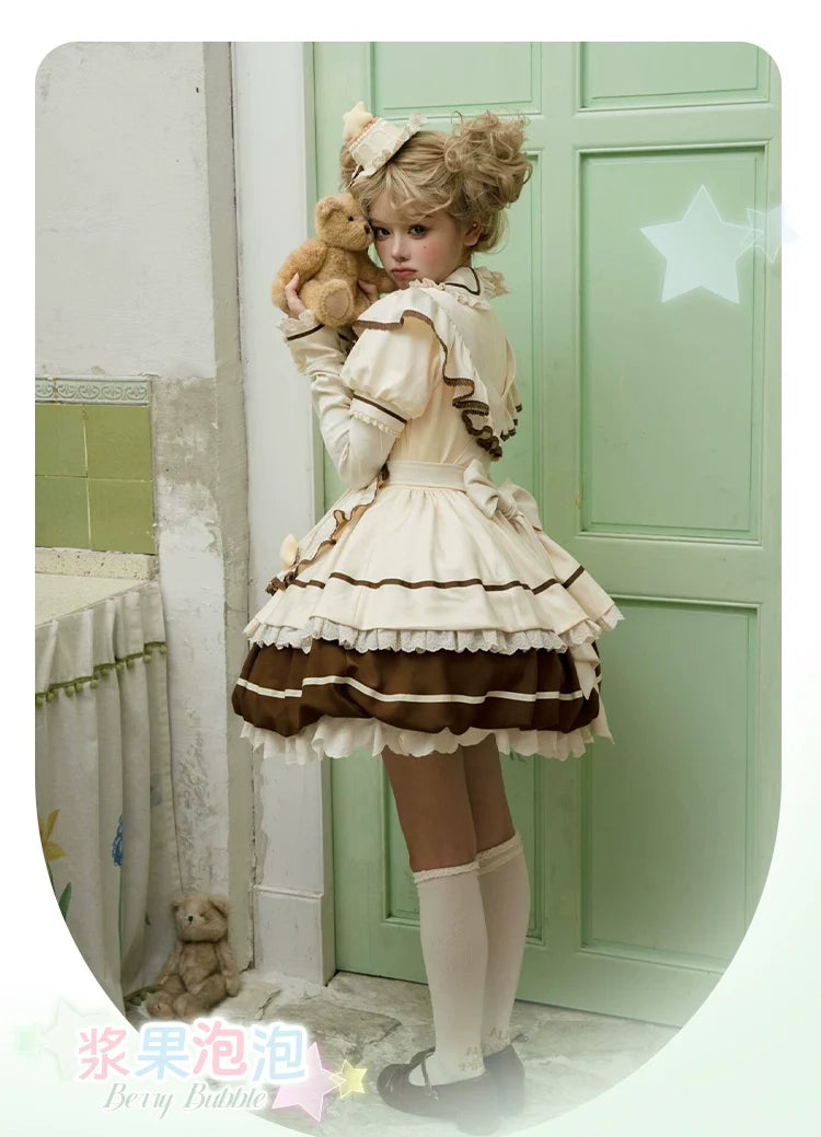 Sakurahime - Berry Bubble - Kawaii Lolita OP Tiered Ruffles Apron Lolita Dress
