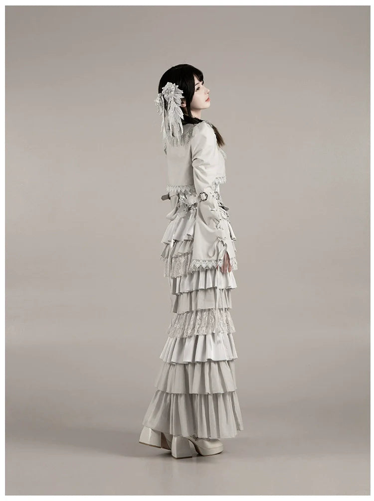 With PUJI - Letter and Poetry ﾂｷ Humanoid Robot - Silver Gothic Lolita Mermaid Skirt Set