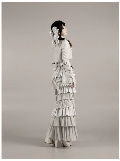 With PUJI - Letter and Poetry ﾂｷ Humanoid Robot - Silver Gothic Lolita Mermaid Skirt Set