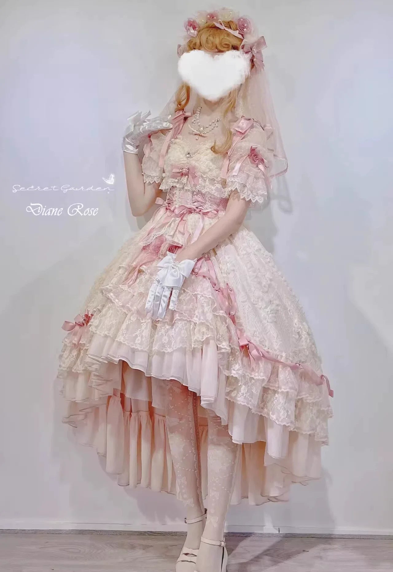 MieYe - Diana Rose - Bridal Lolita Dress Short Wedding OP with Accessories