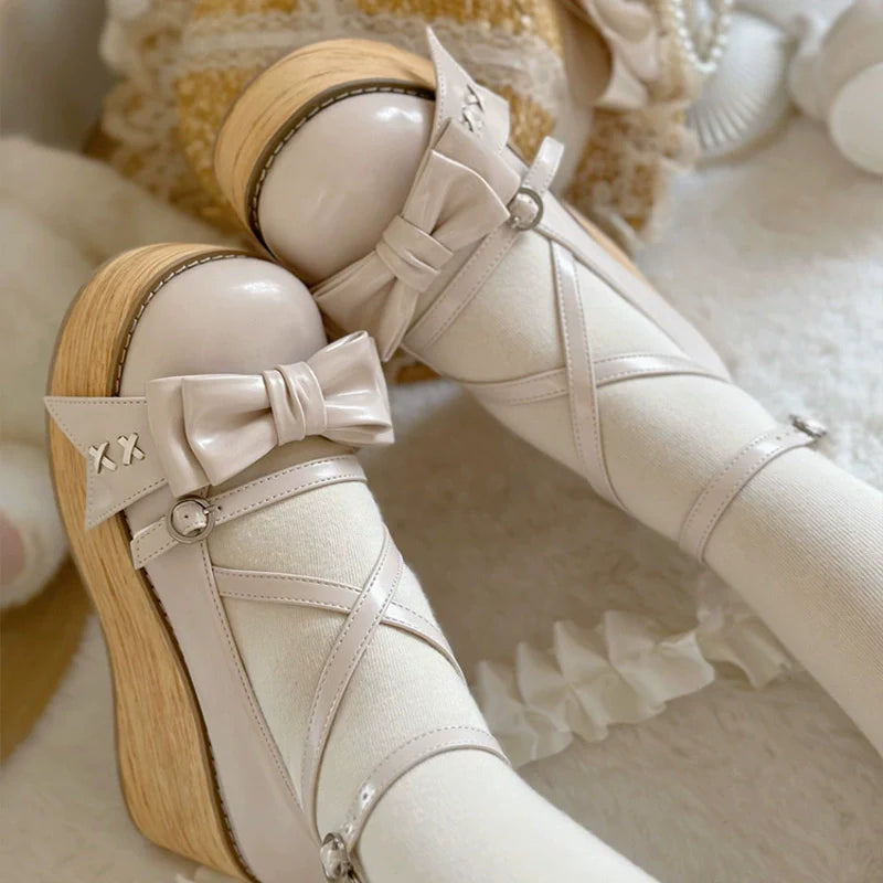 SeeYou - Sweet Cake - Sweet Lolita Platform Shoes Wood Grain