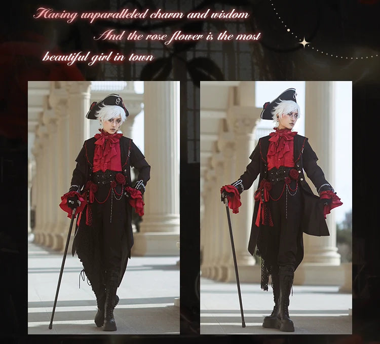 Forest Fluorescent Carps - Rose Countess - Ouji Lolita Pants Suit Prince Coat Elegant Shirt Trailing