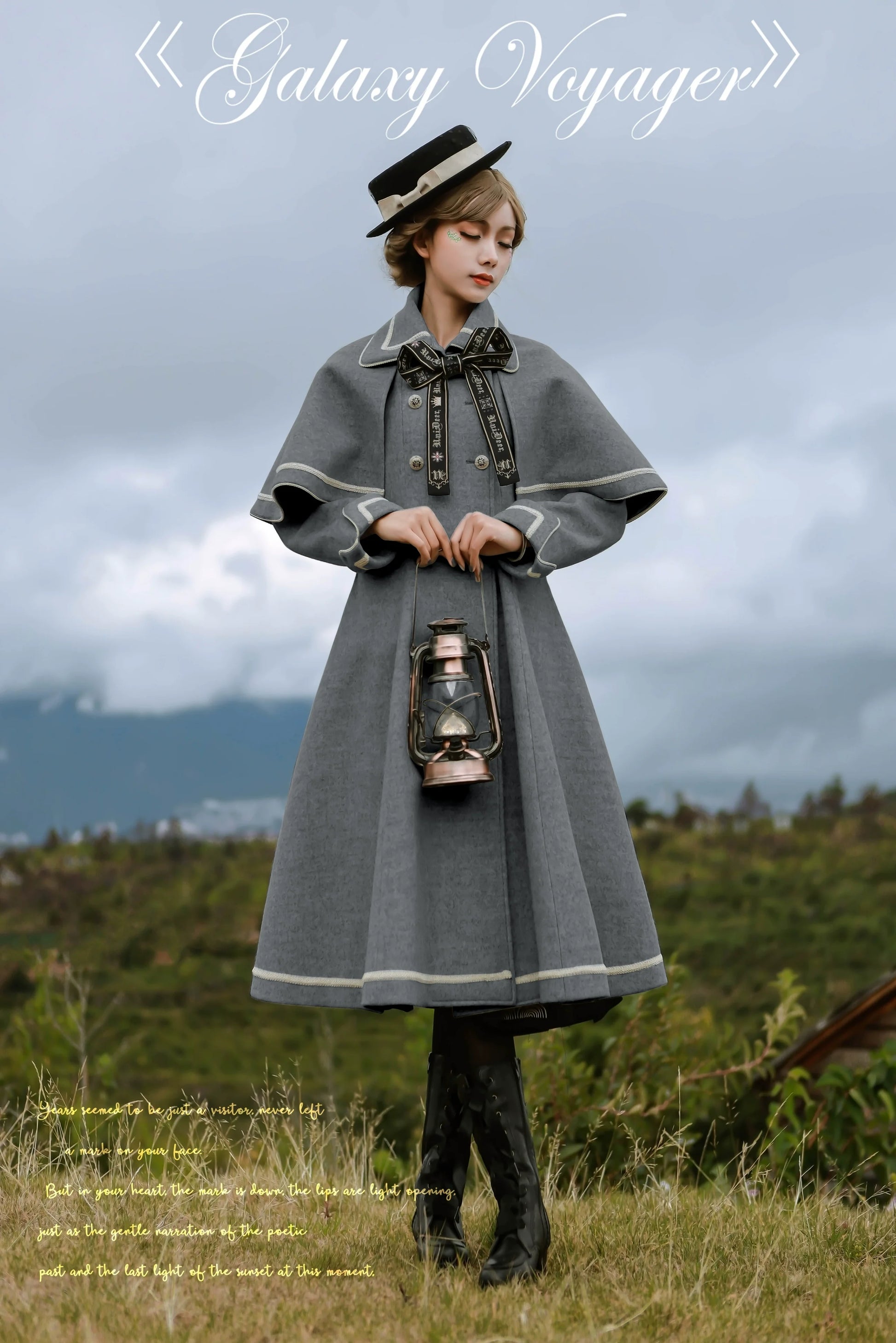 Unideer - Galaxy Traveler - Classic School Lolita Overcoat with Detachable Cape and Bow