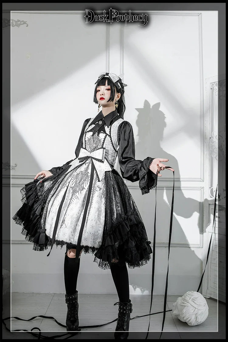 DuskProphecy - Coccyx - Elegant Lolita Dress High Waist Fishbone Print JSK Set
