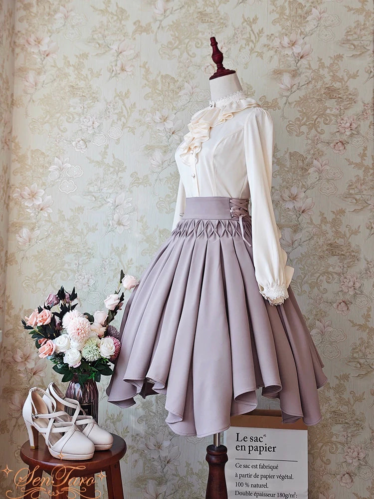 Sentaro - Pleated Irregular Knit Floral Slim Fit Vest and Half Skirt Set