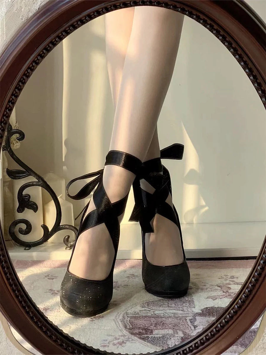 Pure Tea For Dream - Butterfly Specimen - Shiny Ballet Lolita Shoes Sweet Lolita Platform Heels