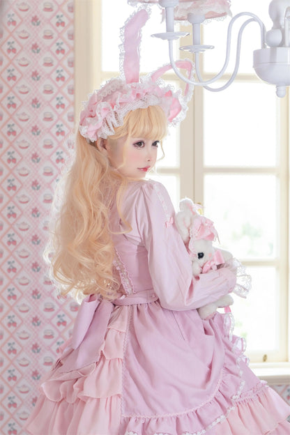 Catlow Rabbit - Black Lolita Doll OP/JSK with Adjustable Elasticity