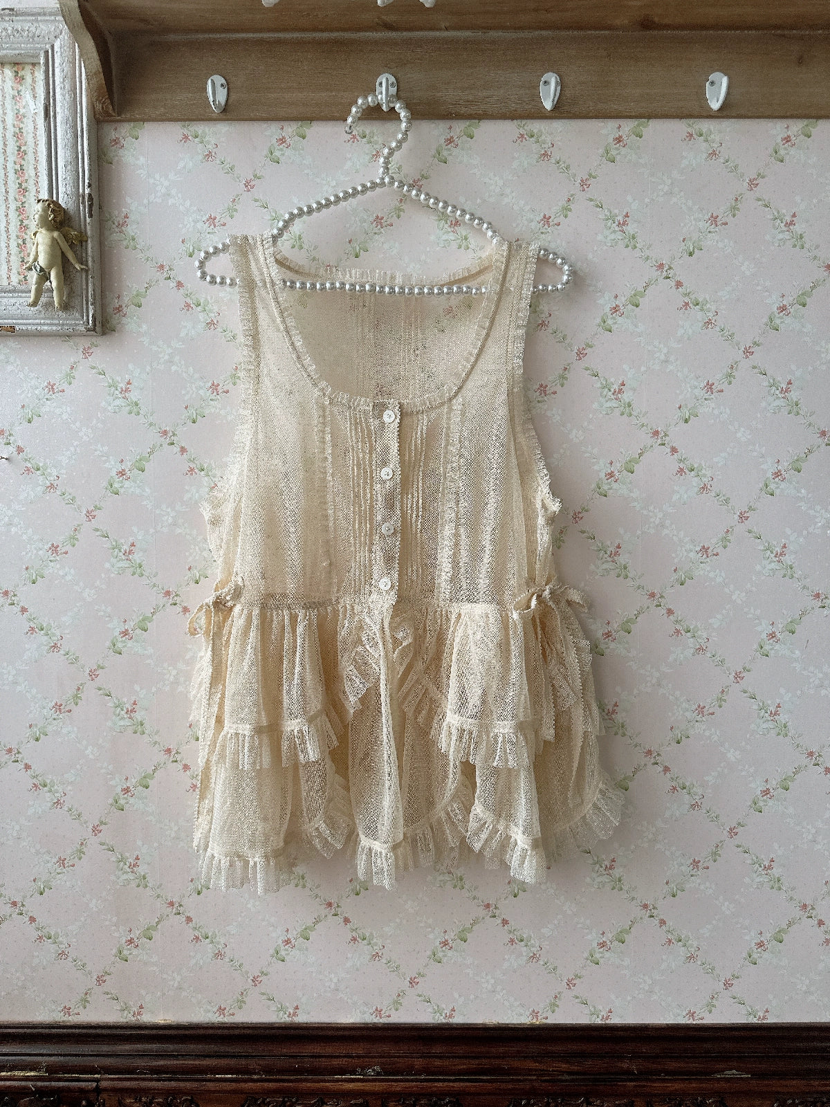 Sweet Dreamer - Antique Wall - Classic Vintage Lolita Vest Tulle Polka Dot Vest