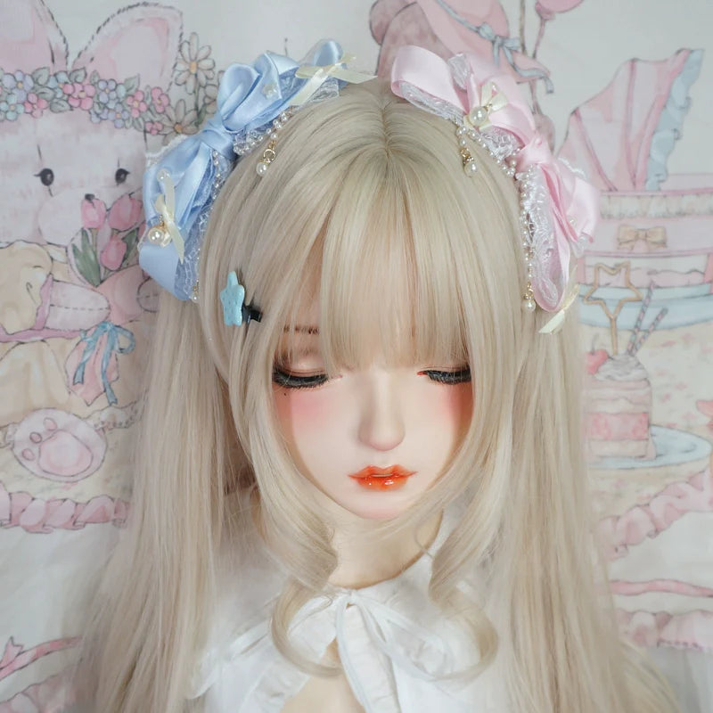 MaoJiang Handmade - Dreamy Sweet Lolita Layerd Bow Hair Clip, Pearl Accents