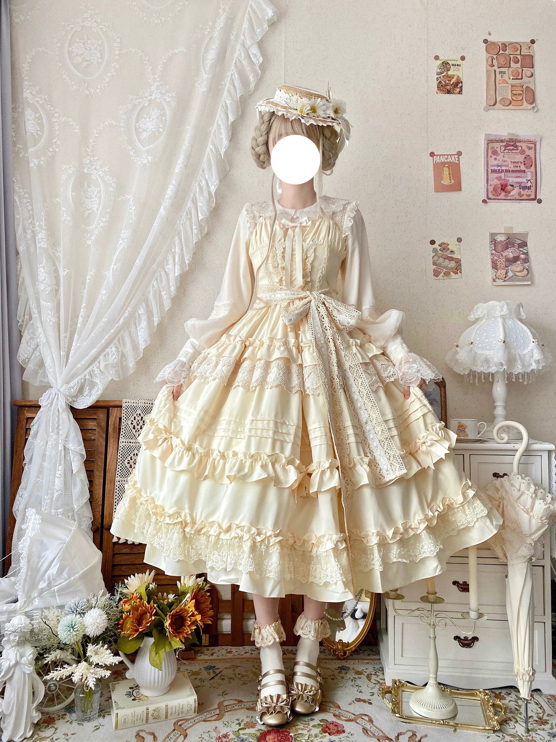 Qianmu - Lilianne - Elegant Lolita Ruffled Hem JSK Dress Multicolors