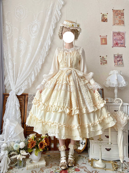 Qianmu - Lilianne - Elegant Lolita Ruffled Hem JSK Dress Multicolors