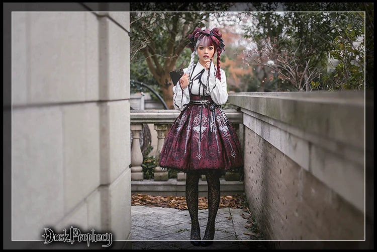 DuskProphecy - Coccyx - Elegant Lolita Dress High Waist Fishbone Print JSK Set
