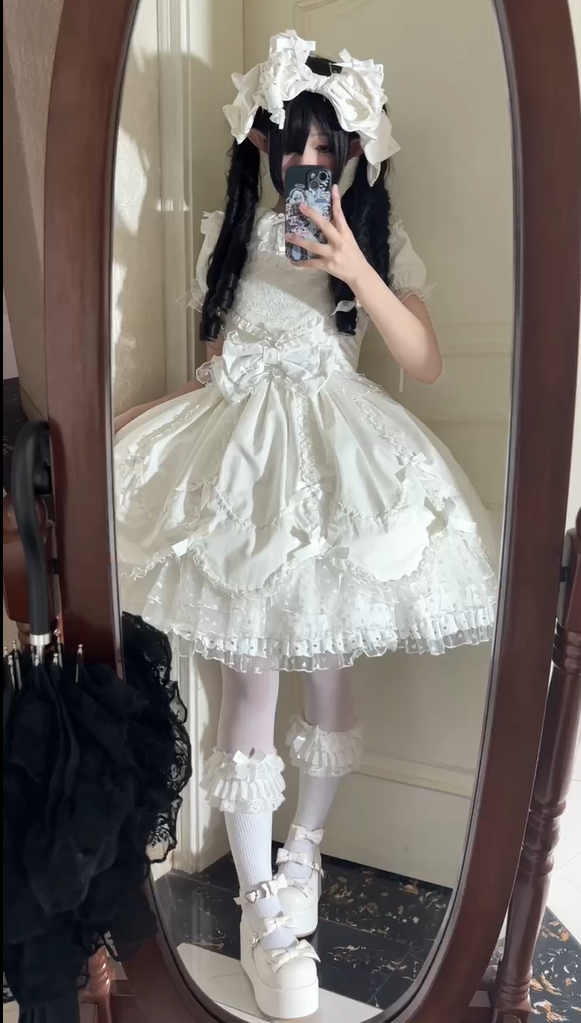 The Seventh Doll - Sweet Diary SP - Vintage Lolita Jumper Dress Petal-like Hem JSK Headdress Set