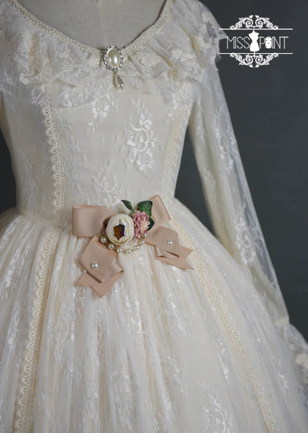 Miss Point - Dawn Girl - Reto Elegant lolita OP Dress Lace Long Sleeve