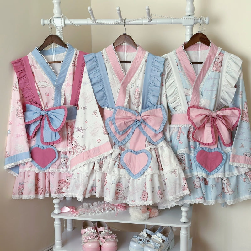 Niu Niu - Showa Moe Bear - Plus Size Wa Lolita Dress Set Kawaii Lolita SK Suit