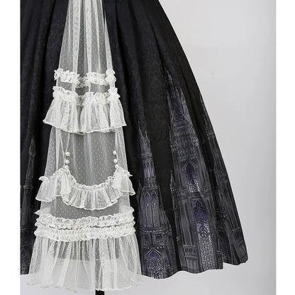 Cornfield Lolita - Silent Church - Gothic Lolita JSK Dress Printed Dress Thin Shawl Set