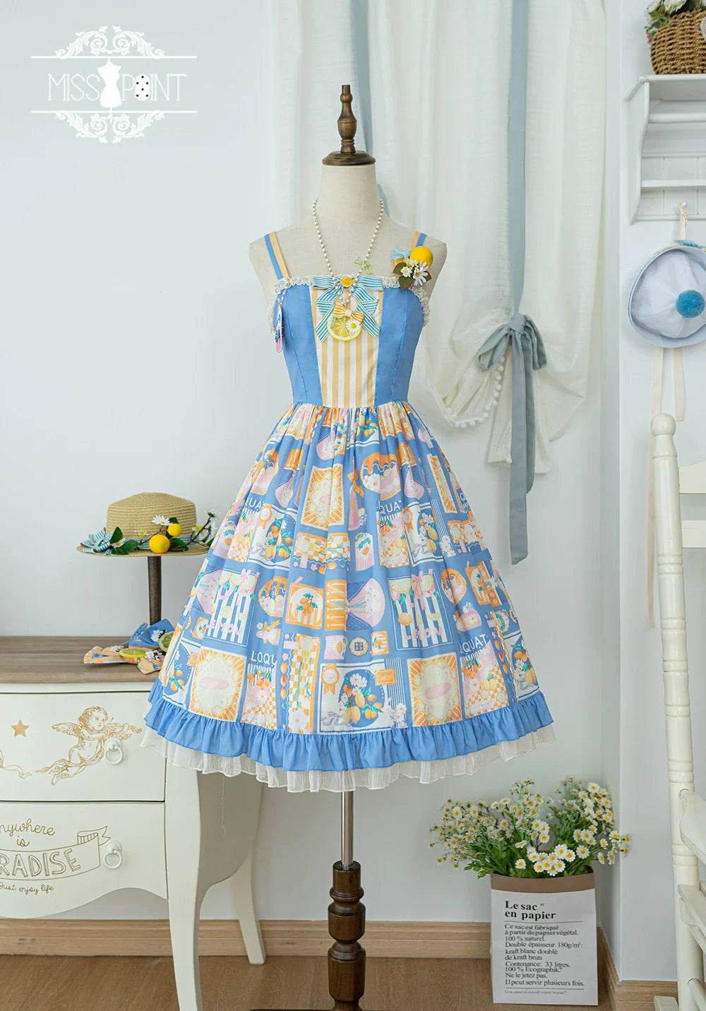 Miss Point - Daisy Lemon - Daily Lolita Lemon Print JSK Customized