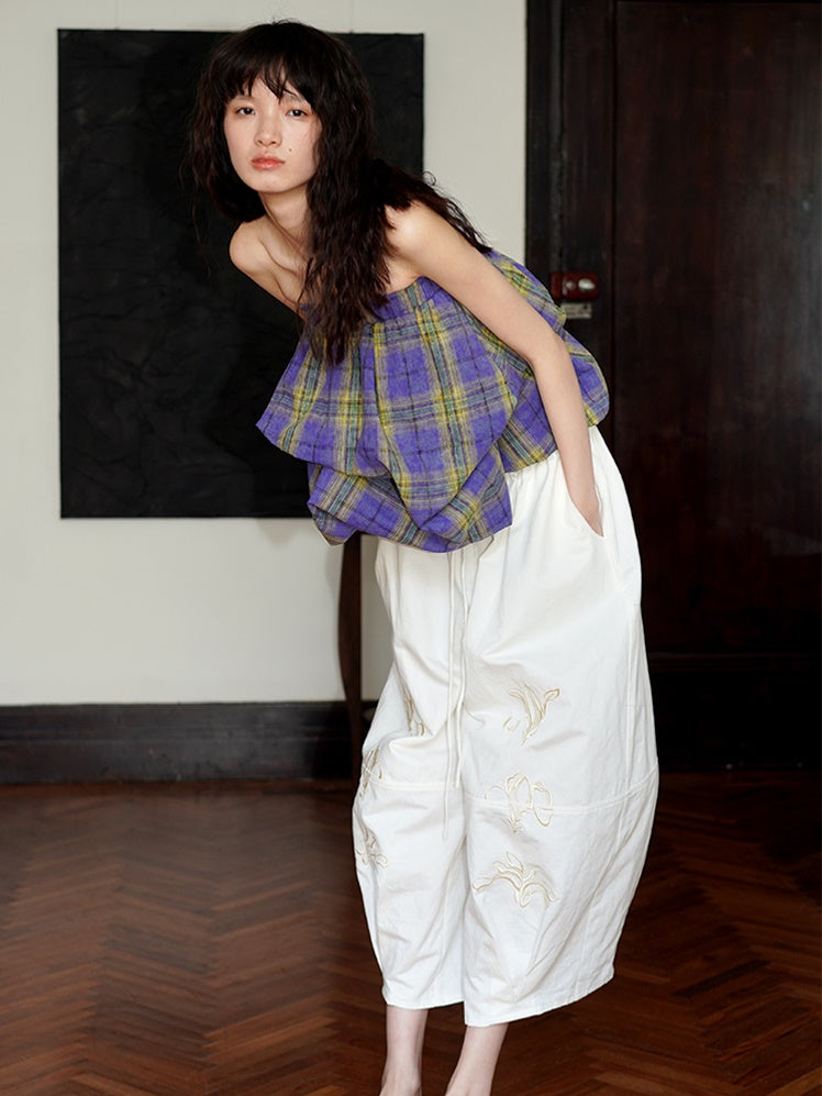 Plaid 2Way Design Short Bud Skirt & Bare Top