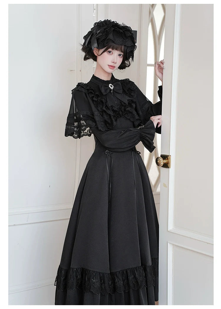 With PUJI - White Daylight - Elegant Lolita Long Sleeve OP Dress, Side Zipper