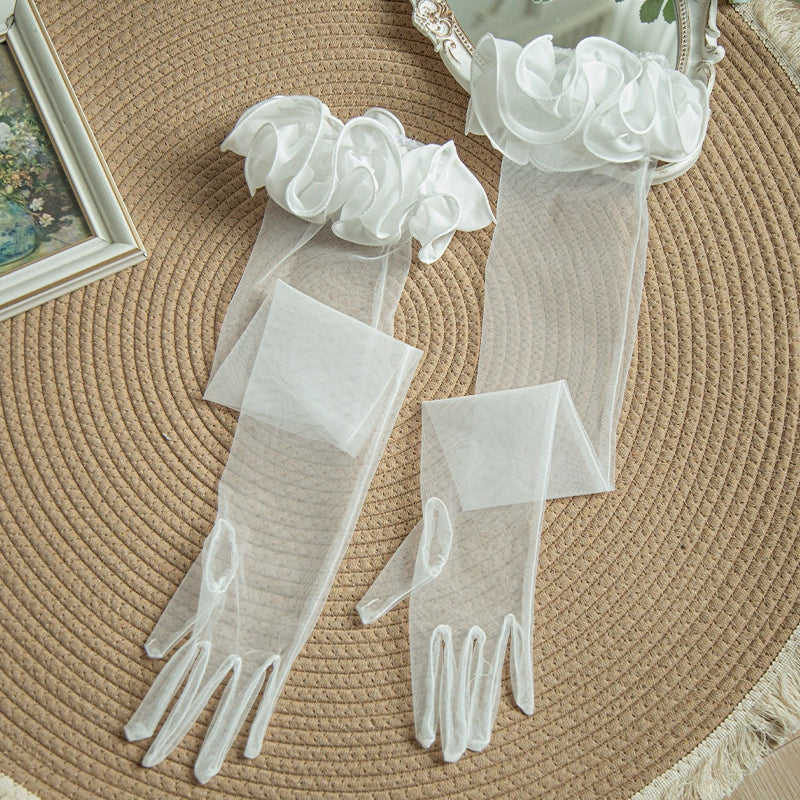 With PUJI - Dawn's Last Light - Castle Printed White Gothic Lolita OP, Two Length Styles