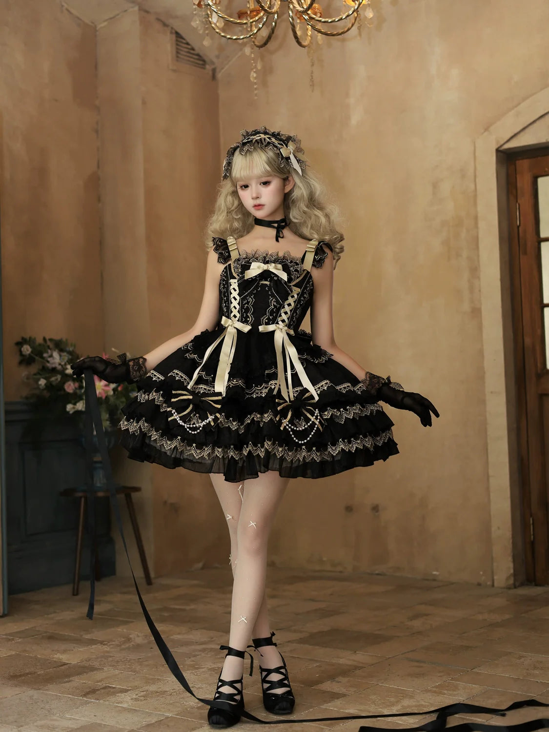 Hanguliang - Gilded Memories - Princess Lolita Jumper Dress, Tiered Ruffles