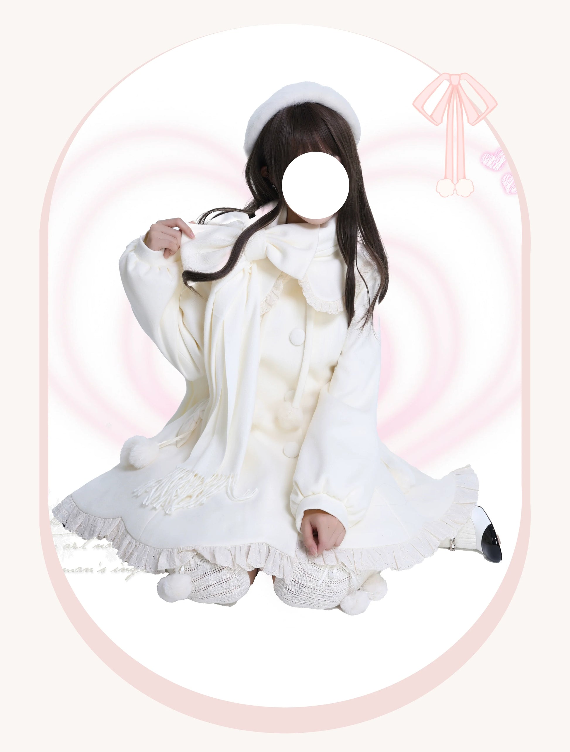 Platycodon House - Winter Love Song - Winter Sweet Lolita Coat Korean Style Overcoat Bow Scarf