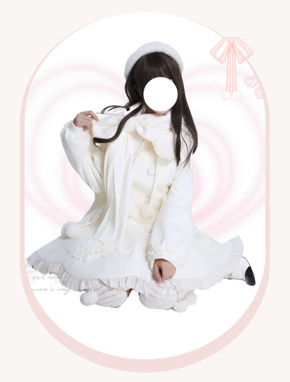 Platycodon House - Winter Love Song - Winter Sweet Lolita Coat Korean Style Overcoat Bow Scarf