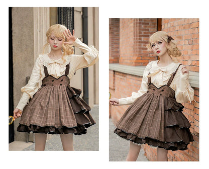 Honey Machine - Vanilla Latte - Retro Lolita Shirt Mutton Sleeve Innerwear
